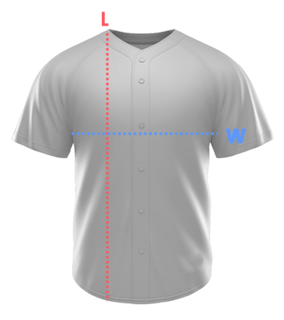 Jersey measurement guide — L = Length, W = Width